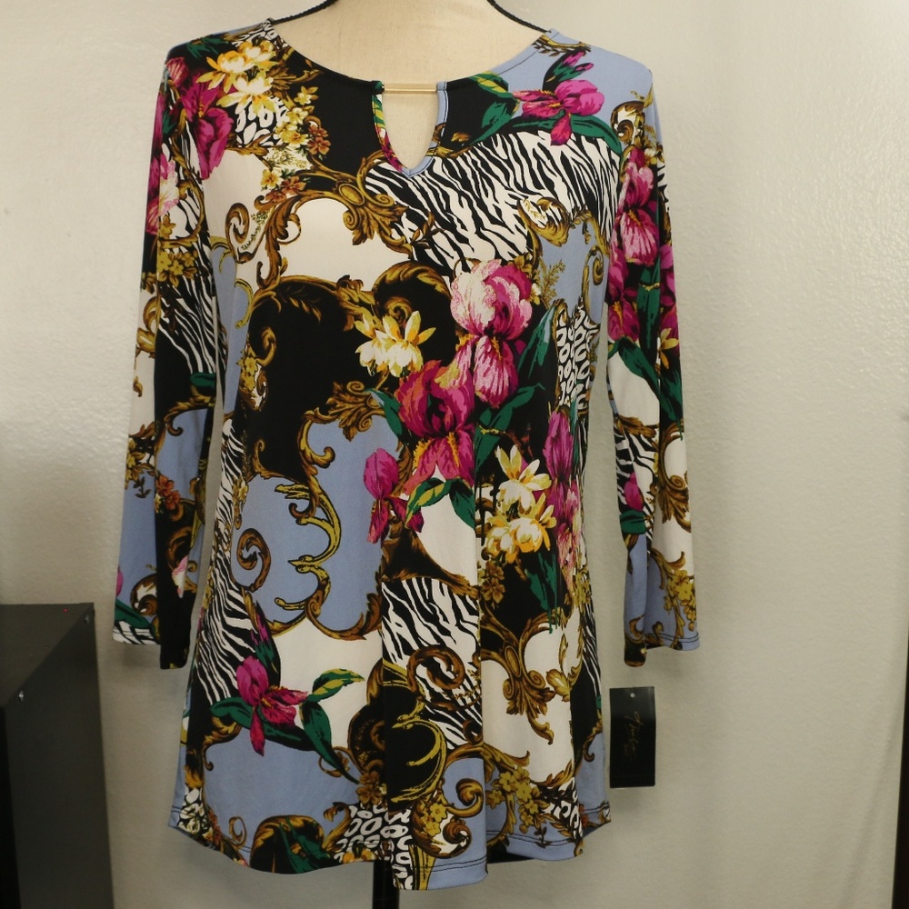 Thalia Sodi Blue Combo Multi Print Tunic Blouse